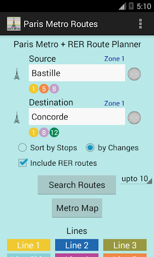 Android application Paris Metro Route Planner screenshort