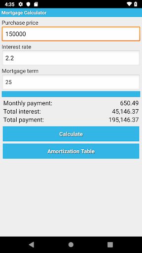 Android application Mortgage Calculator screenshort