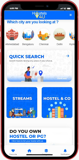 Hostels4U - Search Hostels/PG Screen 2