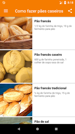 Android application Como fazer pães caseiros screenshort