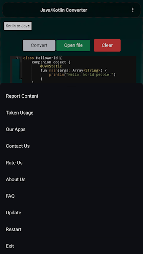 Screenshot of Kotlin/Java Converter