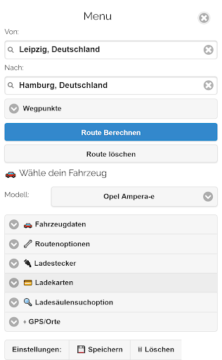EVPaths.app - Elektroauto Rout Screen 3