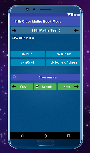 11th Class Maths Book Mcqs Test
