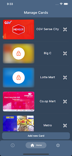 Android application Manage Cards screenshort