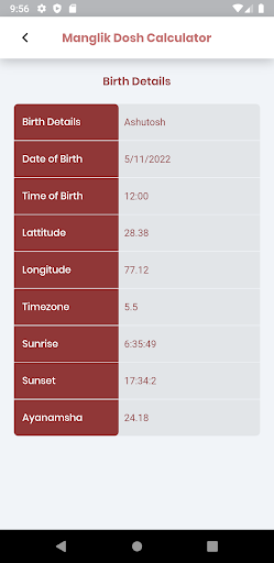 Manglikdosh Calculator Screen 3