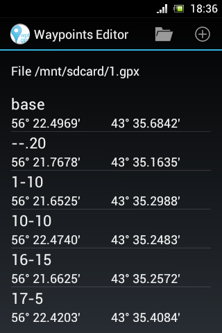 Android application GPS Waypoints Editor screenshort