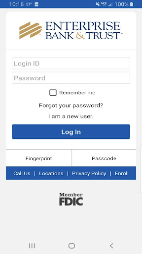 Android application Enterprise Bank & Trust Mobile screenshort