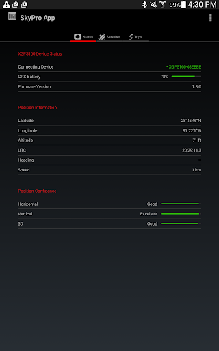 Screenshot of SkyPro GPS Status Tool