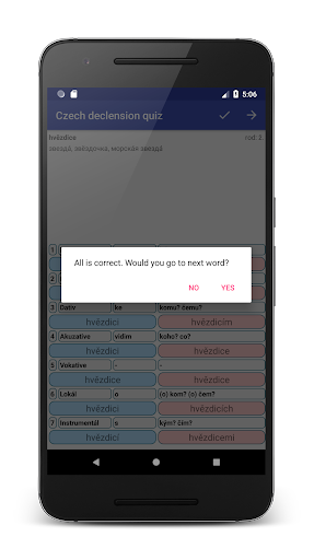 Czech Declension Quiz Screen 2