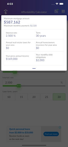 Mortgage+: Home Affordability Screen 2