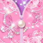 Zipper Lock Screen Pink Butterfly Pearl Apk