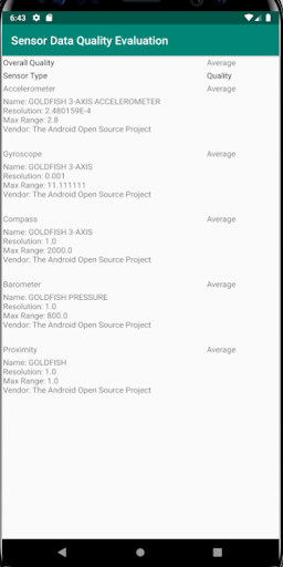 Sensor Quality Assessment Screen 2