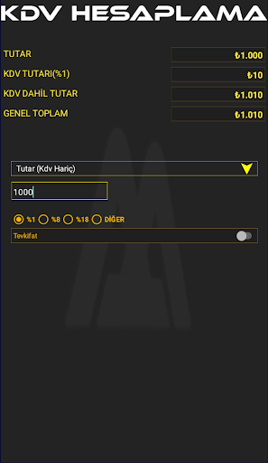 Android application Kdv/Tevkifat Hesaplama screenshort