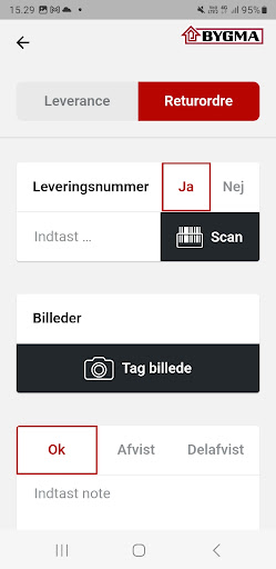 Bygma Chauffør-app Screen 3