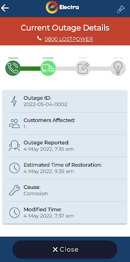Electra Outage Viewer Screen 2