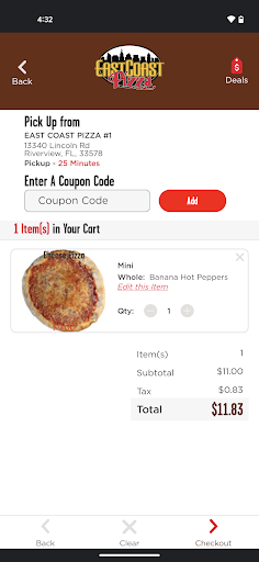 Screenshot of East Coast Pizza Riverview