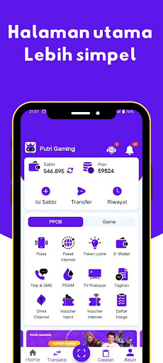 Android application Putri Gaming | Top up game screenshort