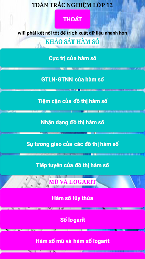 Android application Toán lớp 12 screenshort