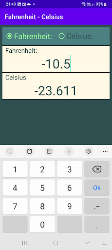 Celsius - Fahrenheit Screen 2