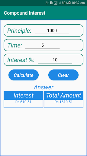 Simple/Compound Interest Calc Screen 3