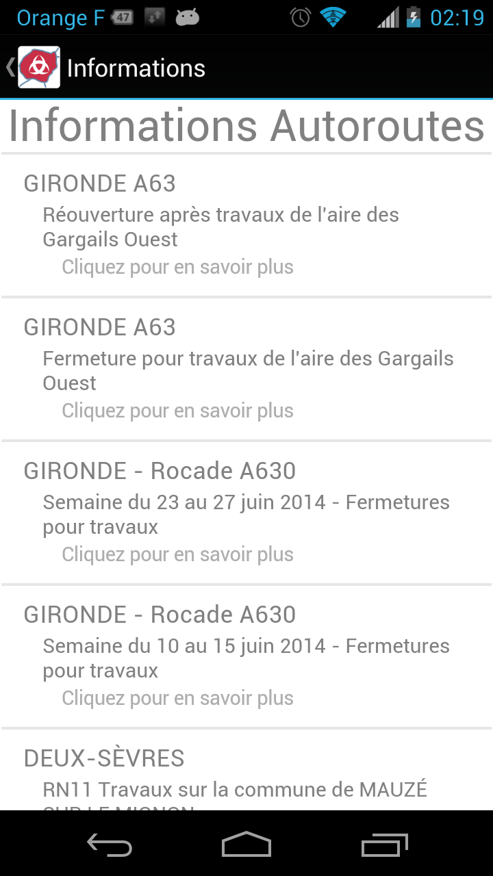 Android application Rocade Bordeaux screenshort