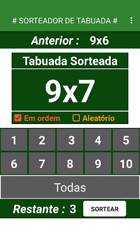 Sorteio de Tabuada Screen 3