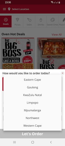 Android application Pizza Hut South Africa screenshort