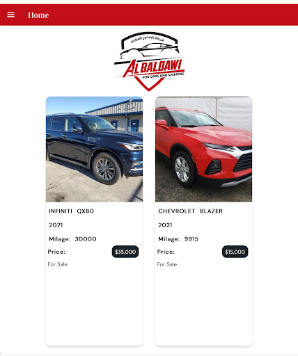 Android application Al-Baldawi cars shipping screenshort