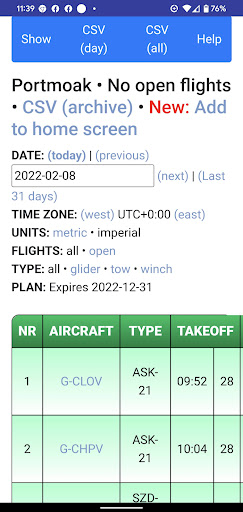 Flight log shortcut Screen 3