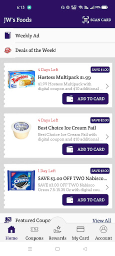 Android application JW's Foods screenshort