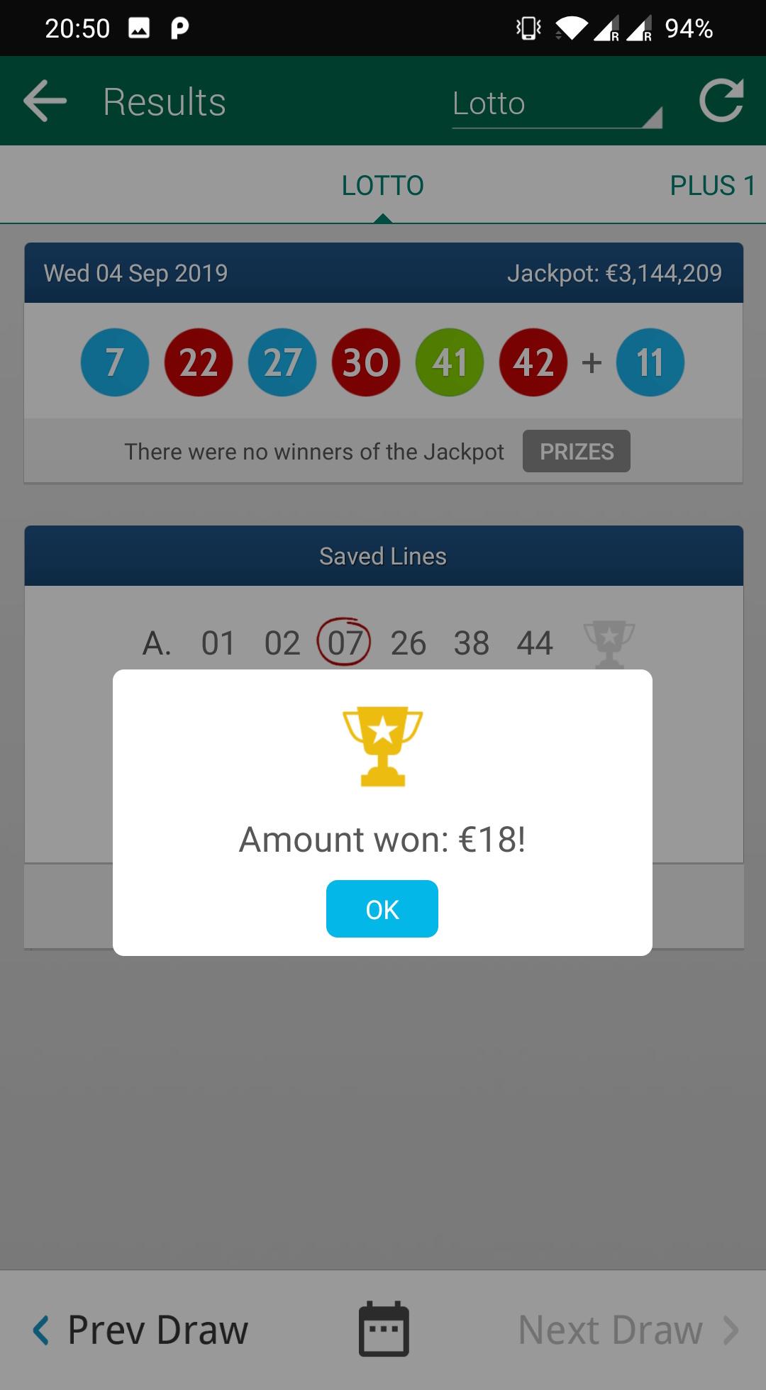Android application Irish Lottery Results (Lotto Ireland) screenshort