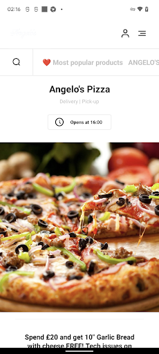 Android application Angelo's Pizza screenshort