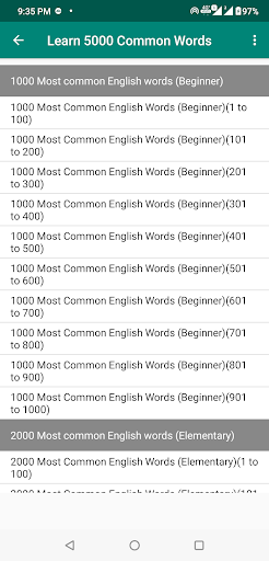 Android application 5000 Common English Words screenshort