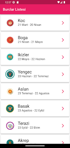 Android application Burçlar screenshort