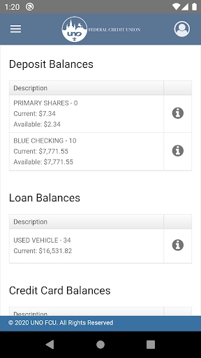 UNOFCU Mobile Banking Screen 2