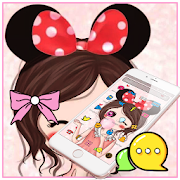 Pink Cute Girl Red Bowknot Theme  Icon