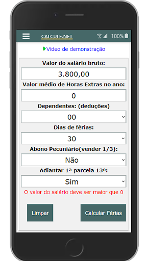 Android application Calculadora de Férias screenshort