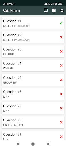 Android application SQL Master - Database Practice screenshort