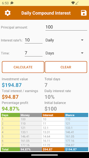 Android application Daily Compound Interest screenshort