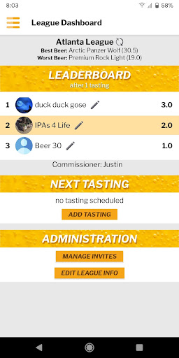 Android application Fantasy Beer League screenshort