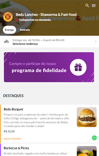 Android application Bedu Lanches screenshort