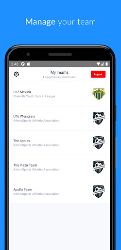 Android application AdminSports screenshort