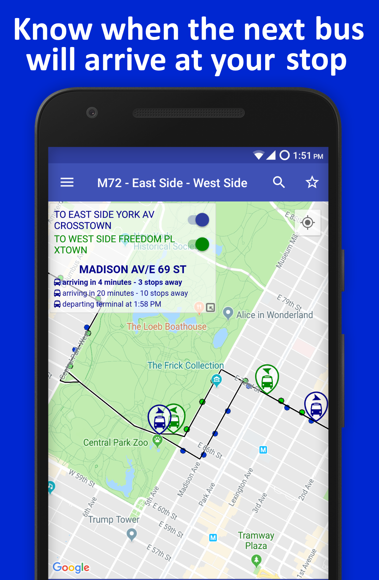 Android application NYC Live Bus Tracker & Map screenshort