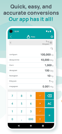 Screenshot of Unit converter, Convert metric