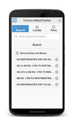 Android application Vancouver Bus Tracker screenshort