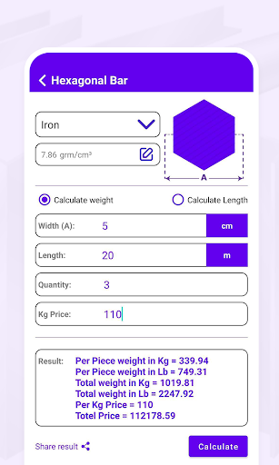 Metal and Liquid Calculator Screen 2