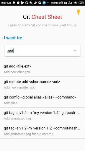 Android application Git Cheat Sheet screenshort