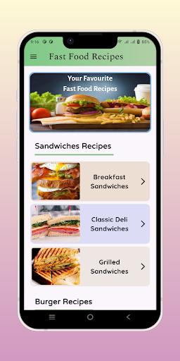 Android application Fast Food Recipes screenshort