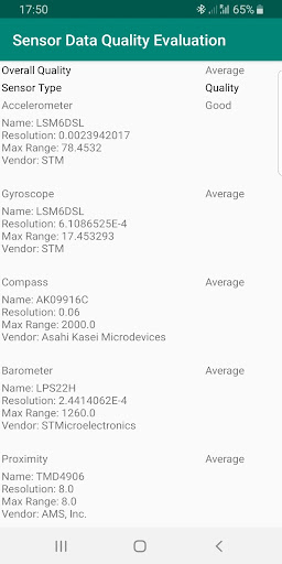 Android application Sensor Quality Assessment screenshort