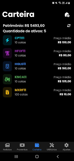 Android application Carteira FII screenshort
